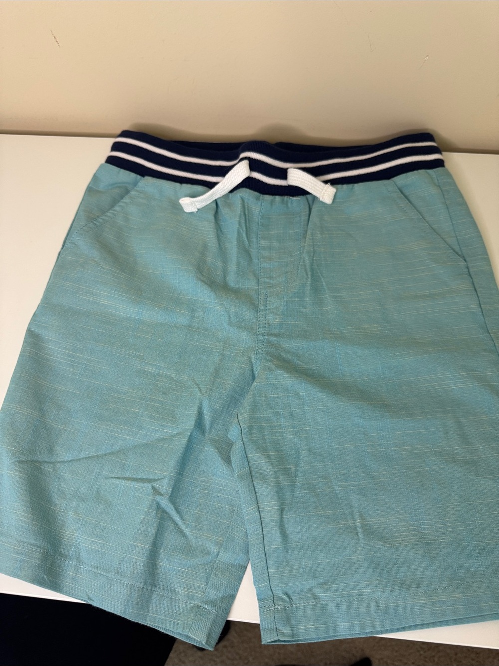 Andy & Evan Light Teal Athletic Drawstring Shorts with Navy Waistband